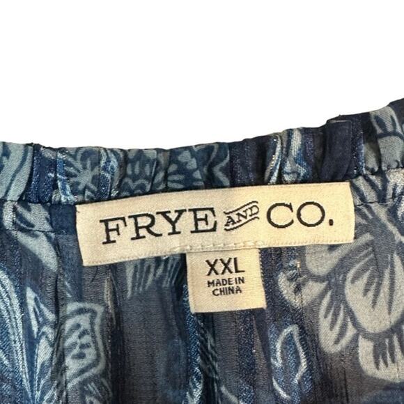Frye & Co Blue Floral Ruffle Long Sleeve Dressy Button Down Blouse Women Sz XXL - Picture 9 of 10